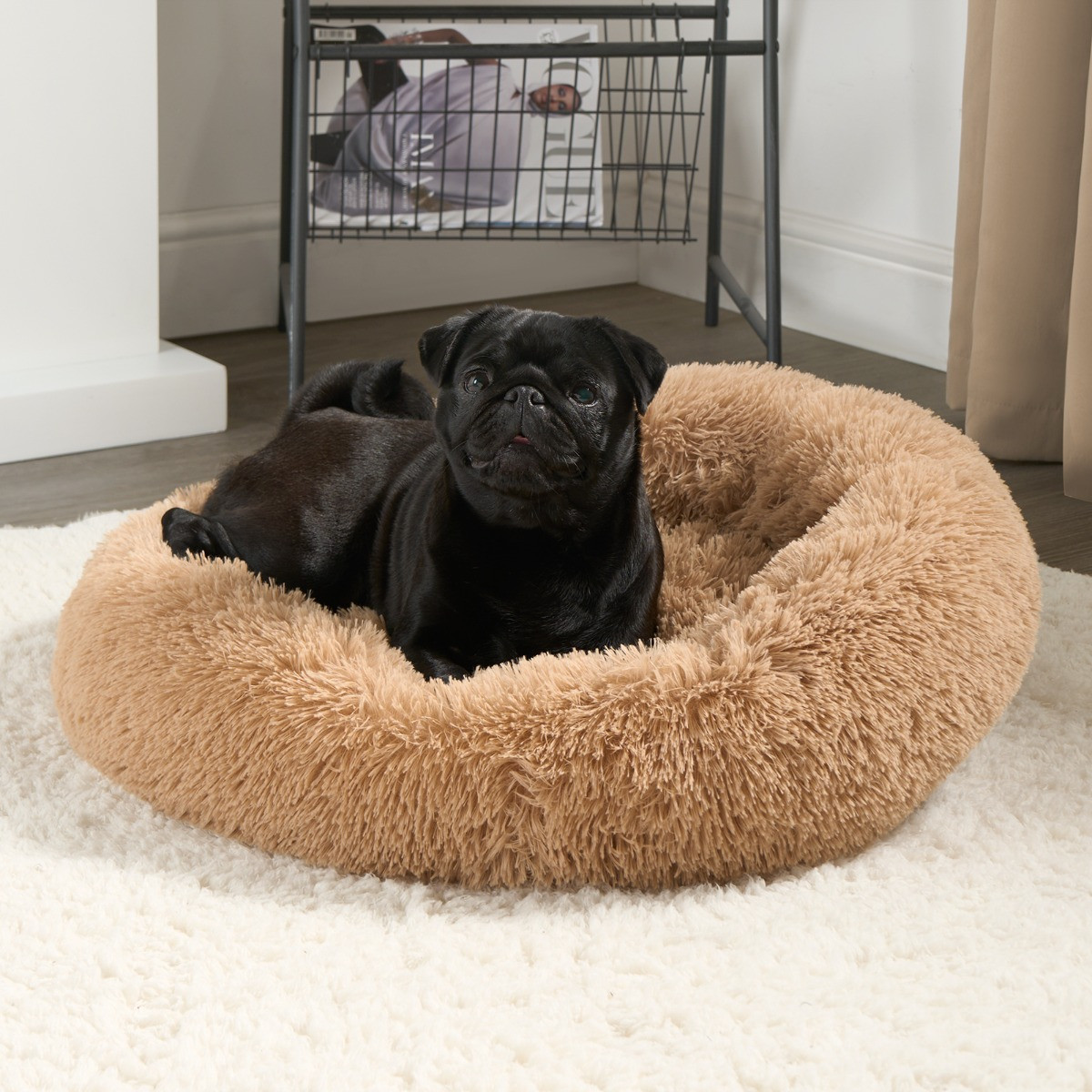 OHS Fluffy Round Calming Pet Bed, Natural - Medium>