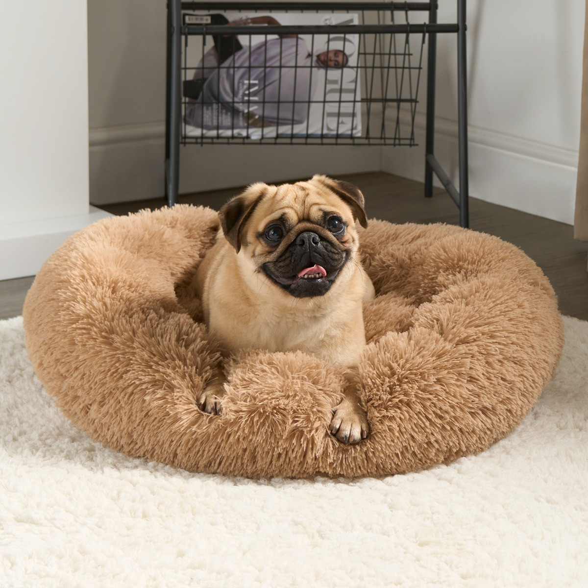 OHS Fluffy Round Calming Pet Bed, Natural - Medium>