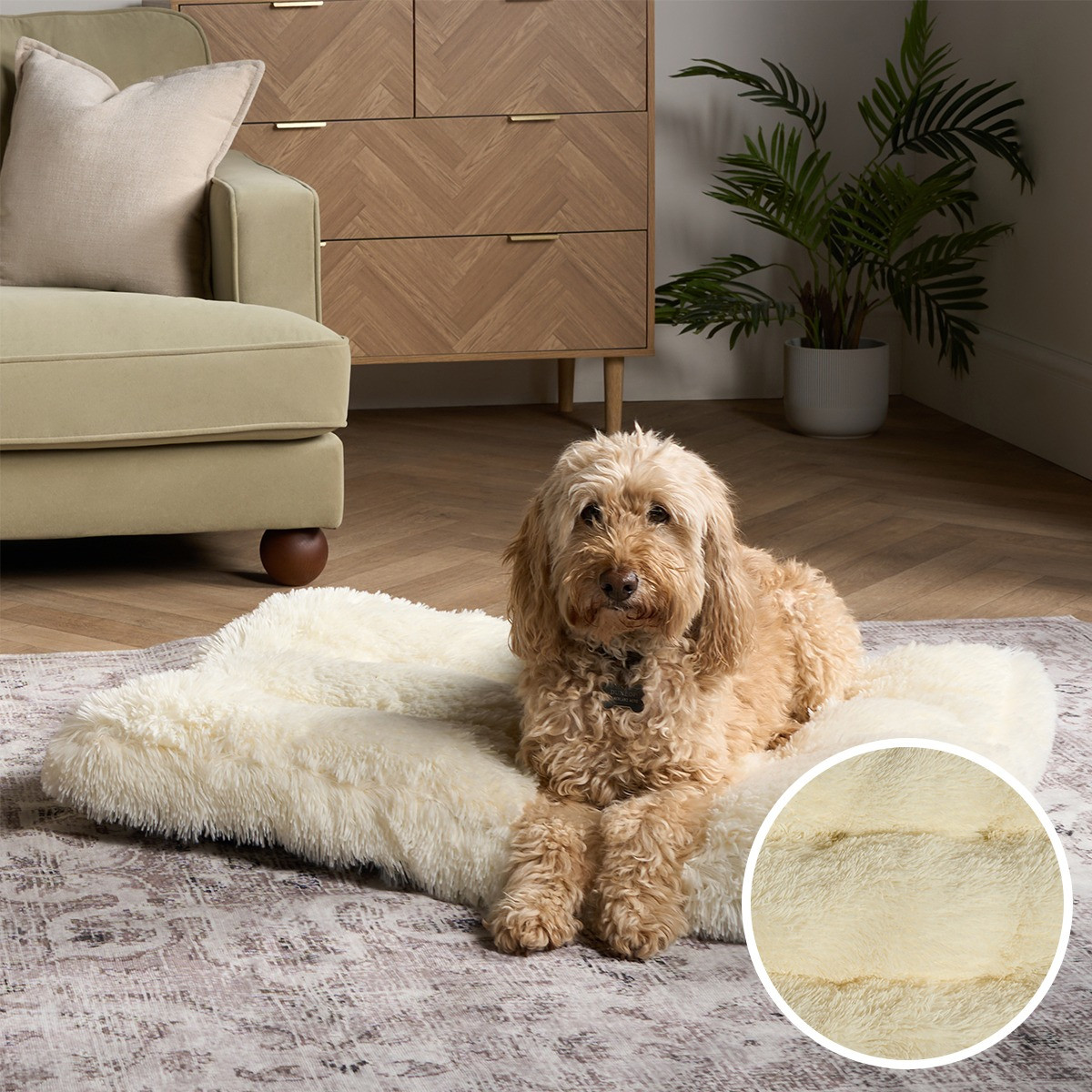 OHS Rectangular Fluffy Mat Pet Bed - Cream>