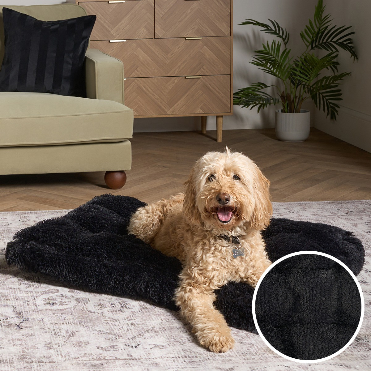 OHS Rectangular Fluffy Mat Pet Bed - Black >