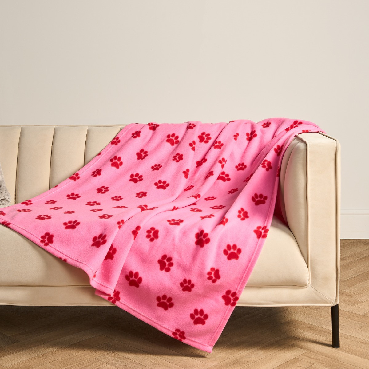 OHS Pet Paw Print Fleece Throw - Pink/Red>