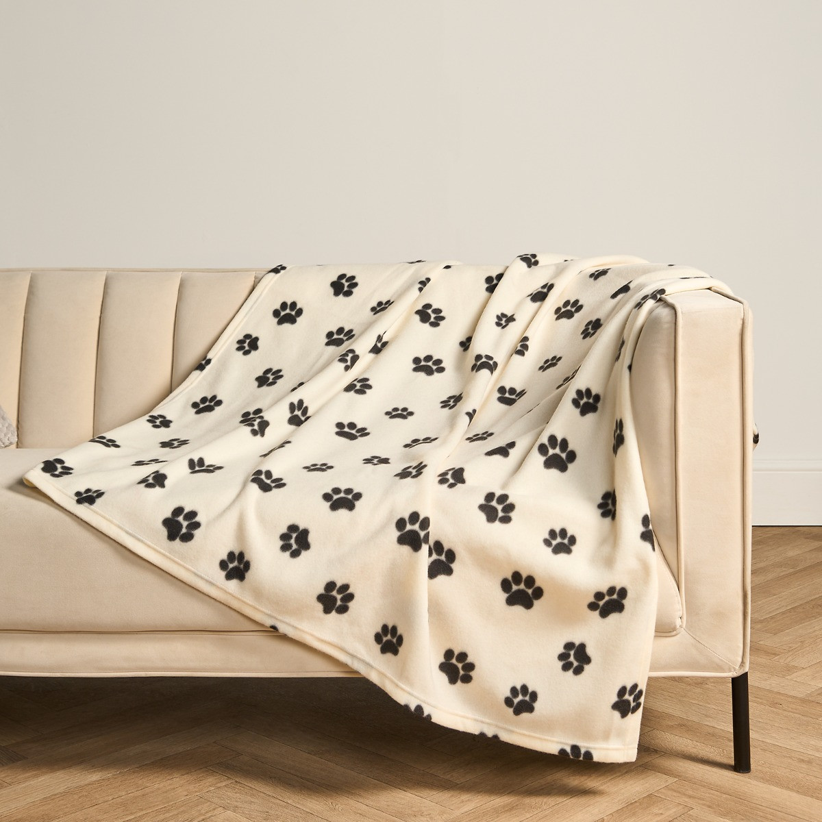 OHS Pet Paw Print Fleece Throw - Cream>