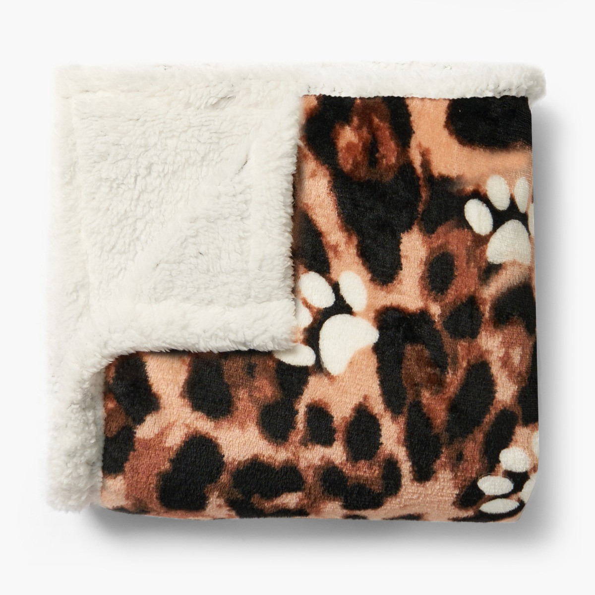 OHS Leopard Paw Print Sherpa Reverse Throw - Natural>