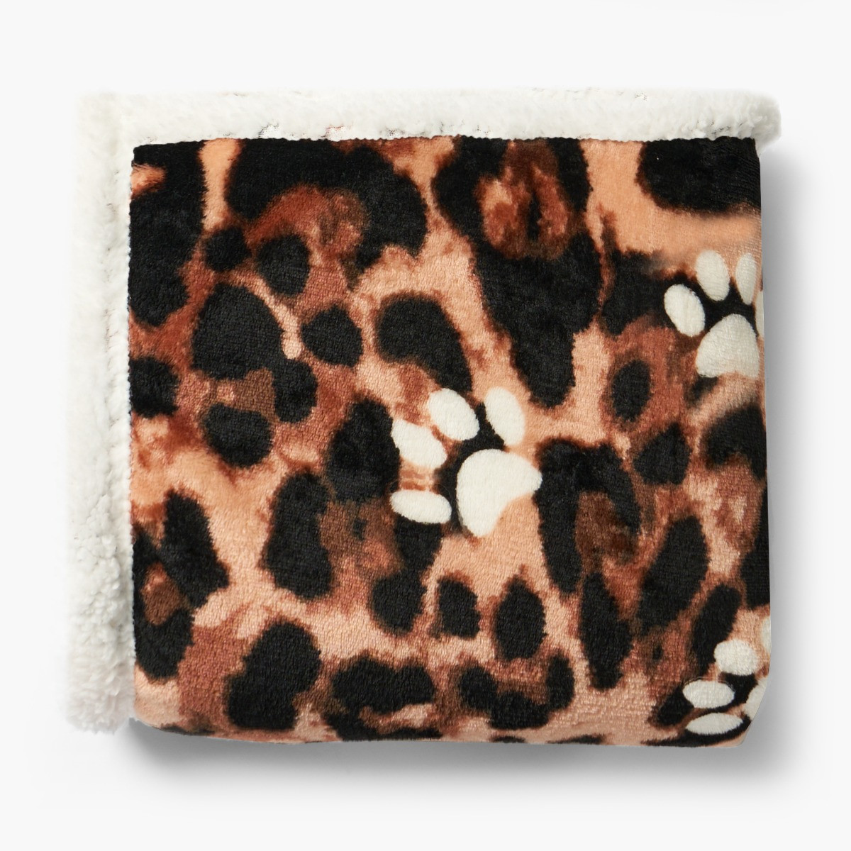 OHS Leopard Paw Print Sherpa Reverse Throw - Natural>