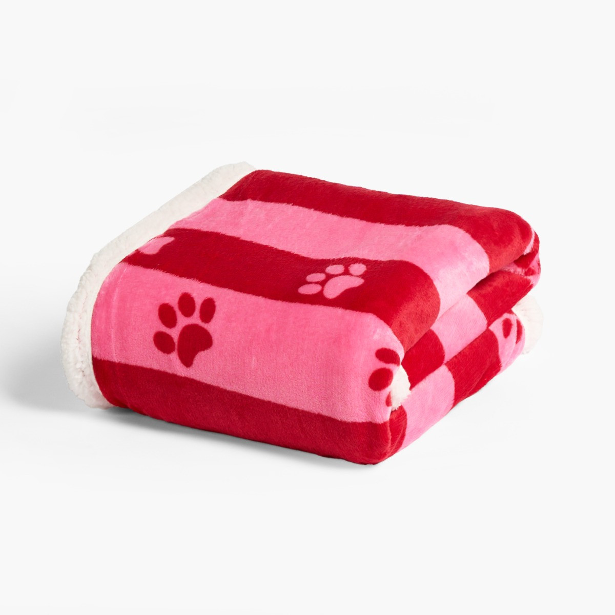 OHS Candy Stripe Paw Print Sherpa Reverse Throw - Pink>