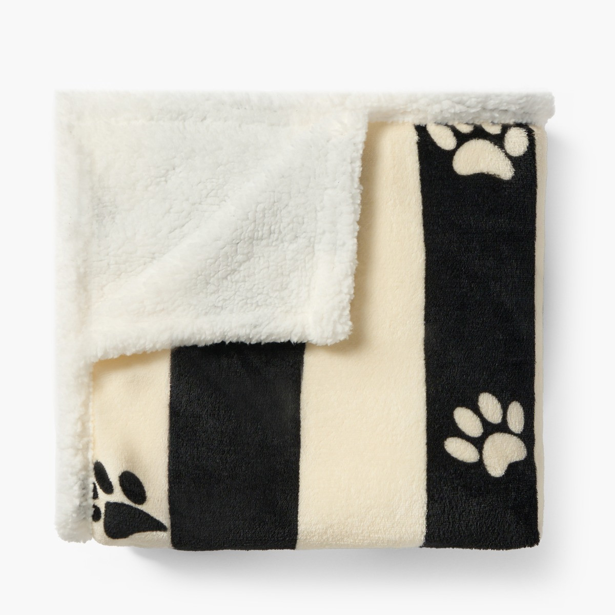 OHS Stripe Paw Print Sherpa Reverse Throw - Monochrome>