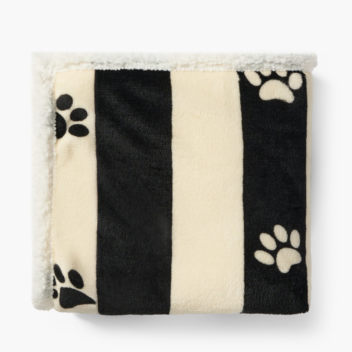 OHS Stripe Paw Print Sherpa Reverse Throw - Monochrome>