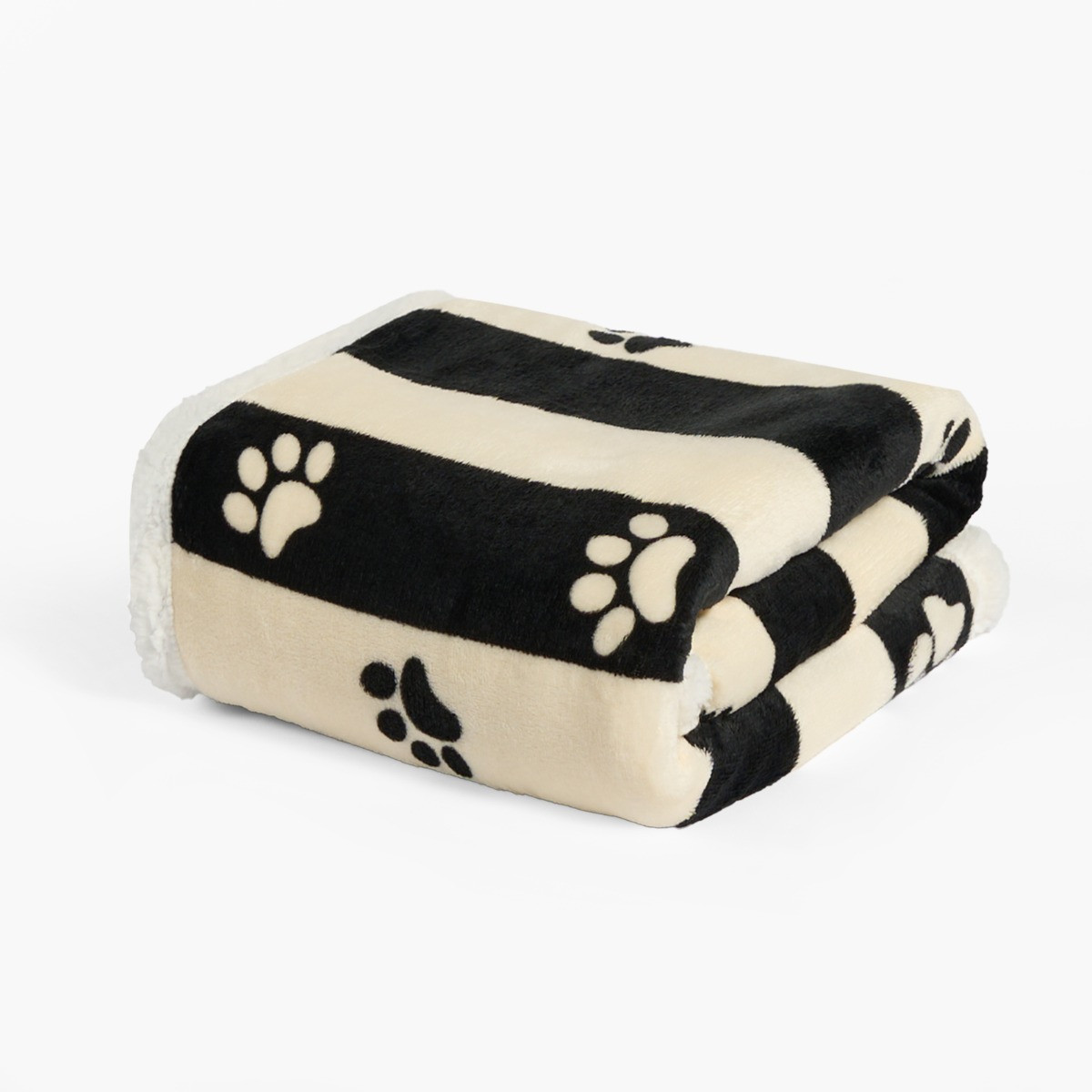 OHS Stripe Paw Print Sherpa Reverse Throw - Monochrome>