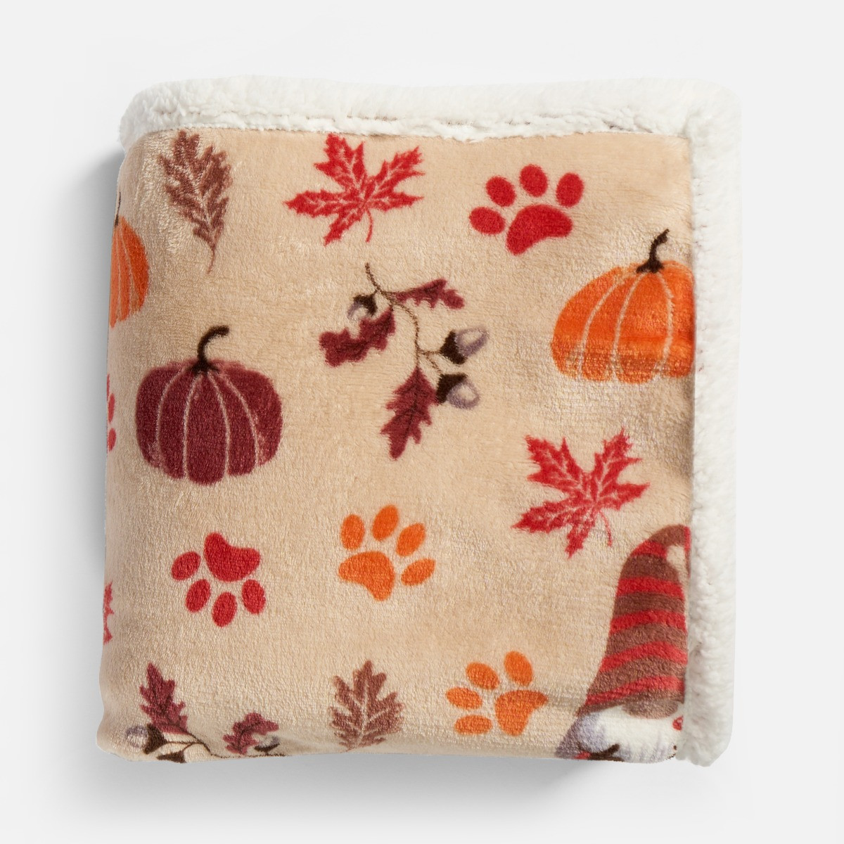OHS Autumn Paw Print Sherpa Reverse Throw - Natural >