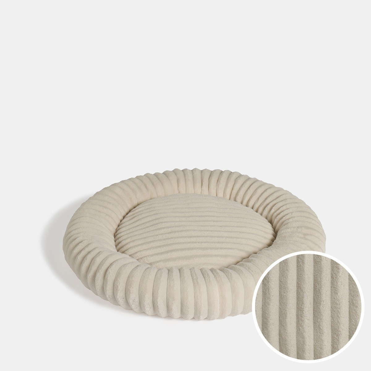 OHS Faux Fur Ribbed Round Pet Bed - Cream>