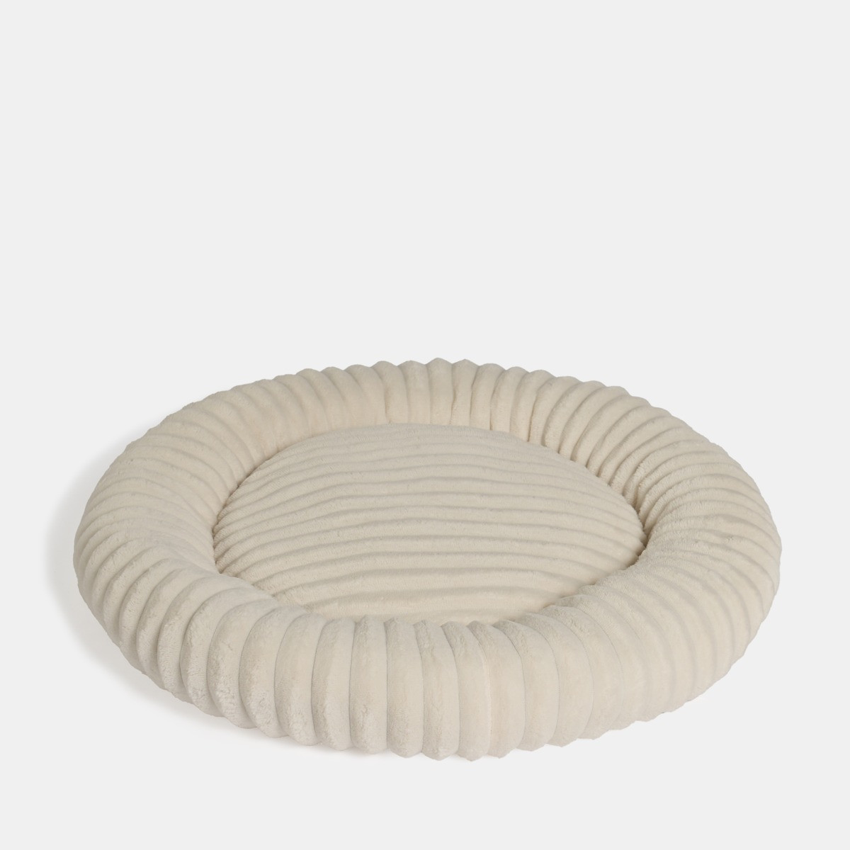 OHS Faux Fur Ribbed Round Pet Bed - Cream>