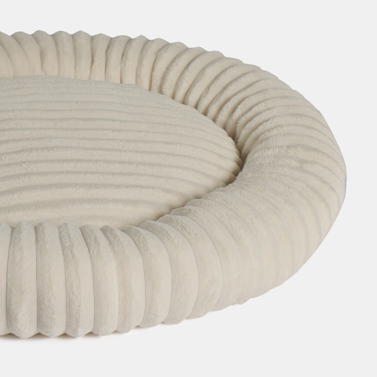 OHS Faux Fur Ribbed Round Pet Bed - Cream>