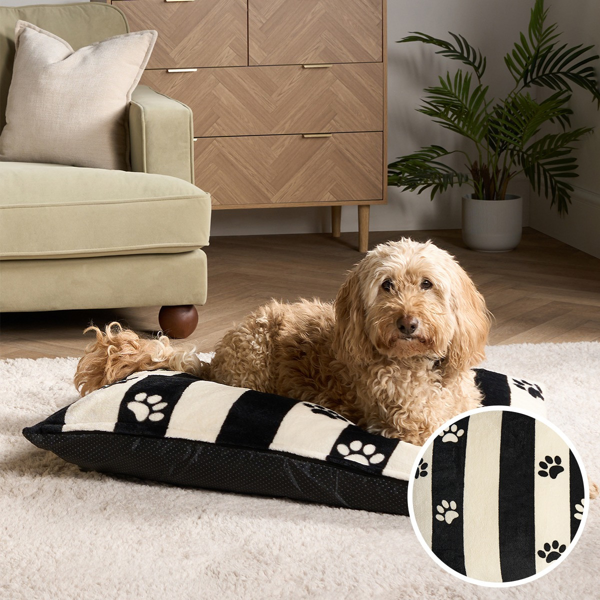 OHS Stripe Paw Print Pet Bed - Monochrome>
