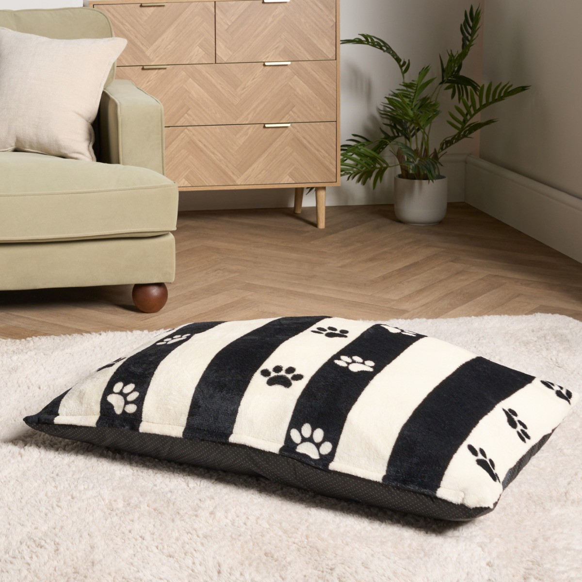 OHS Stripe Paw Print Pet Bed - Monochrome>