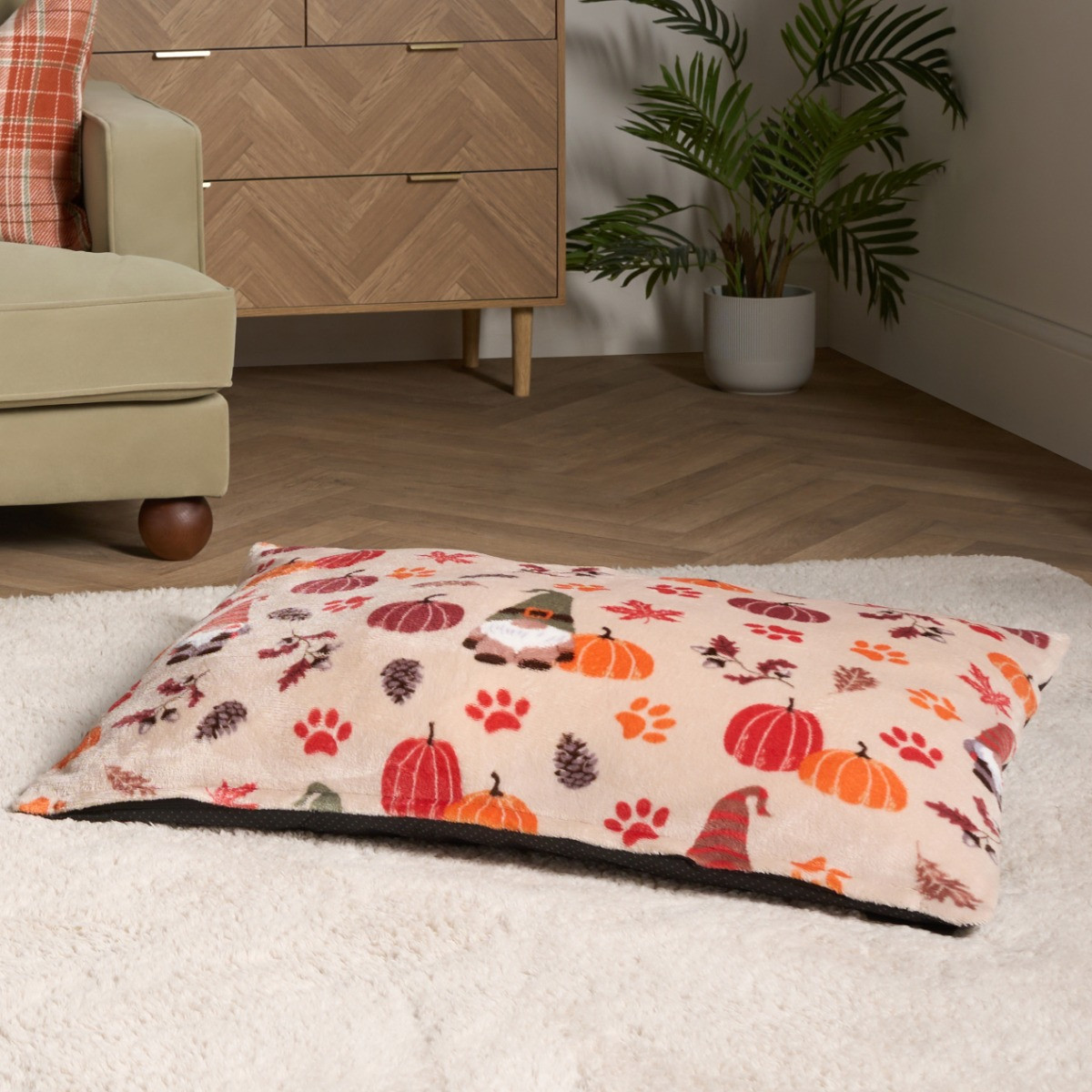 OHS Autumn Paw Print Pet Bed - Natural >
