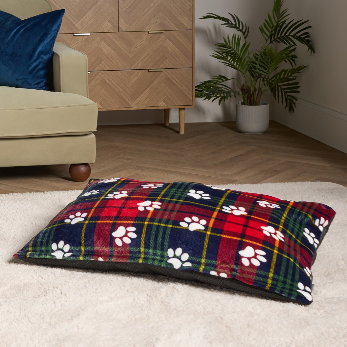 OHS Oxford Paw Print Pet Bed - Navy/Red>