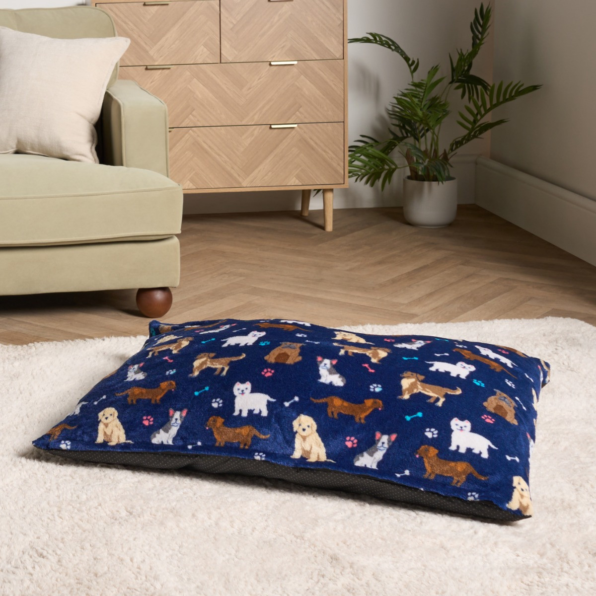 OHS Dog Printed Pet Bed - Navy>