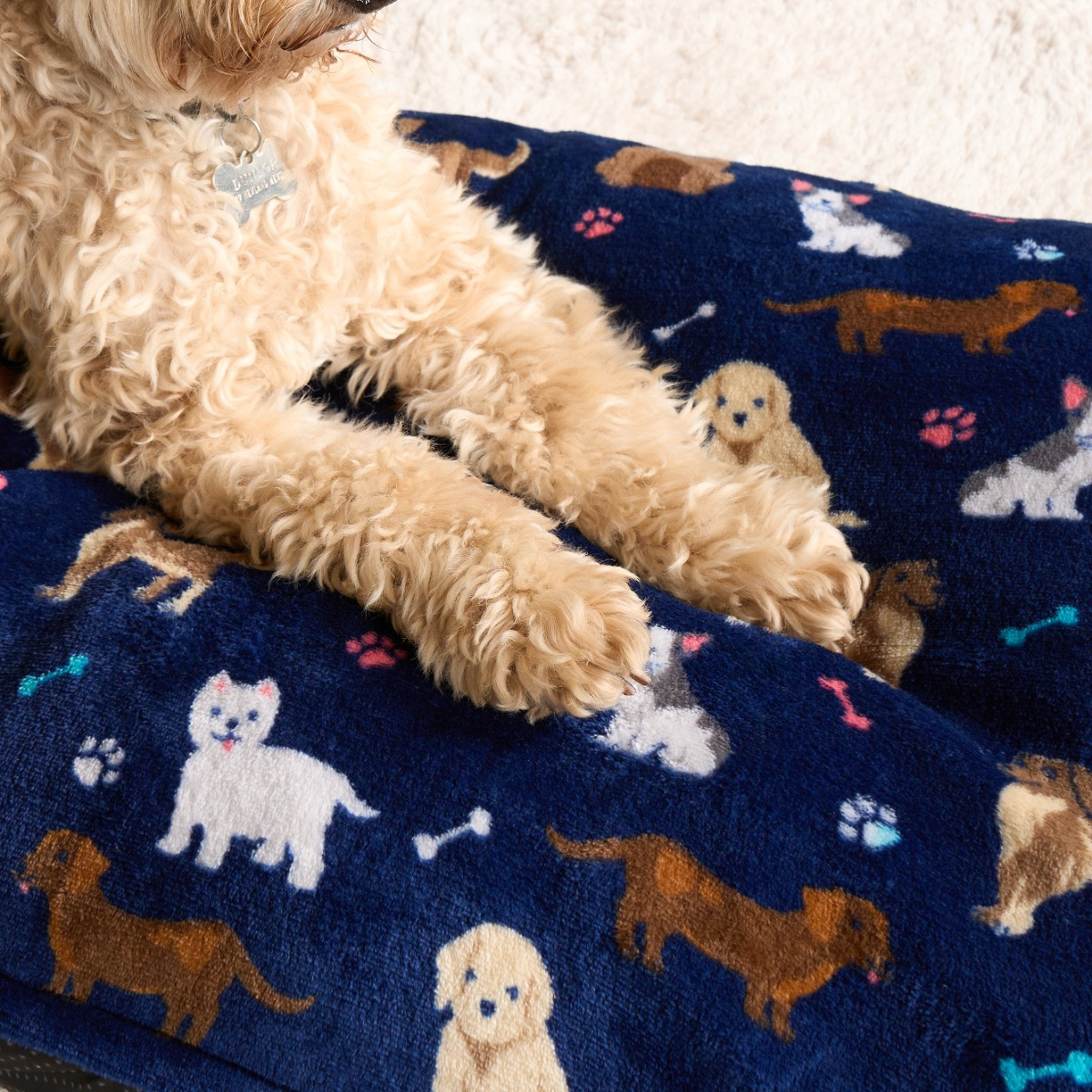 OHS Dog Printed Pet Bed - Navy>
