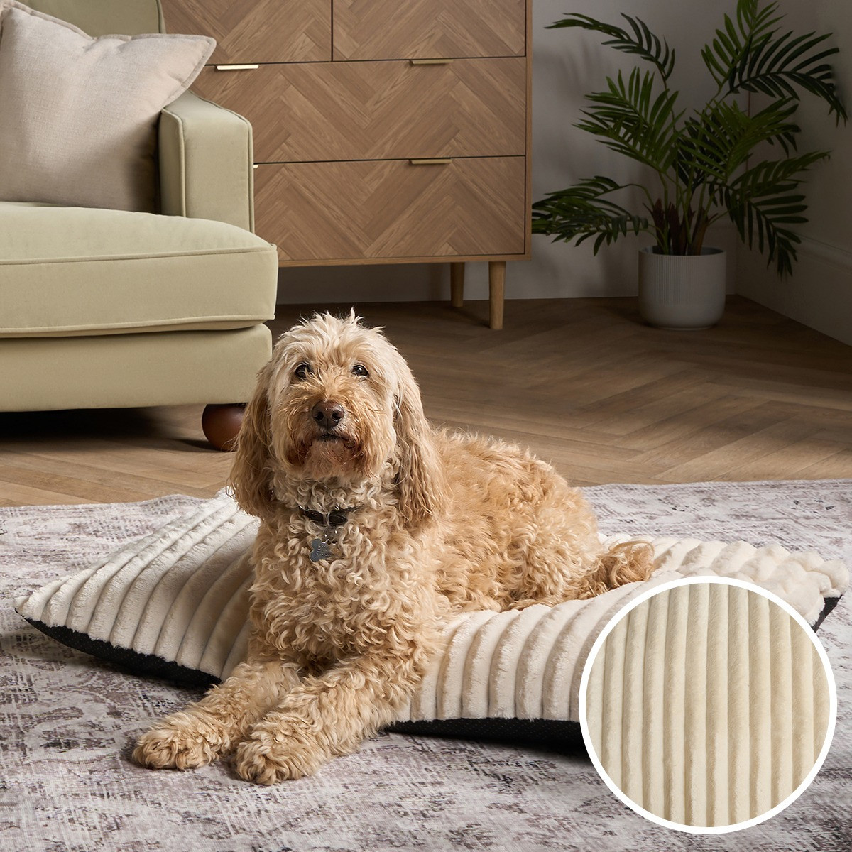 OHS Ribbed Fleece Pet Bed - Cream>