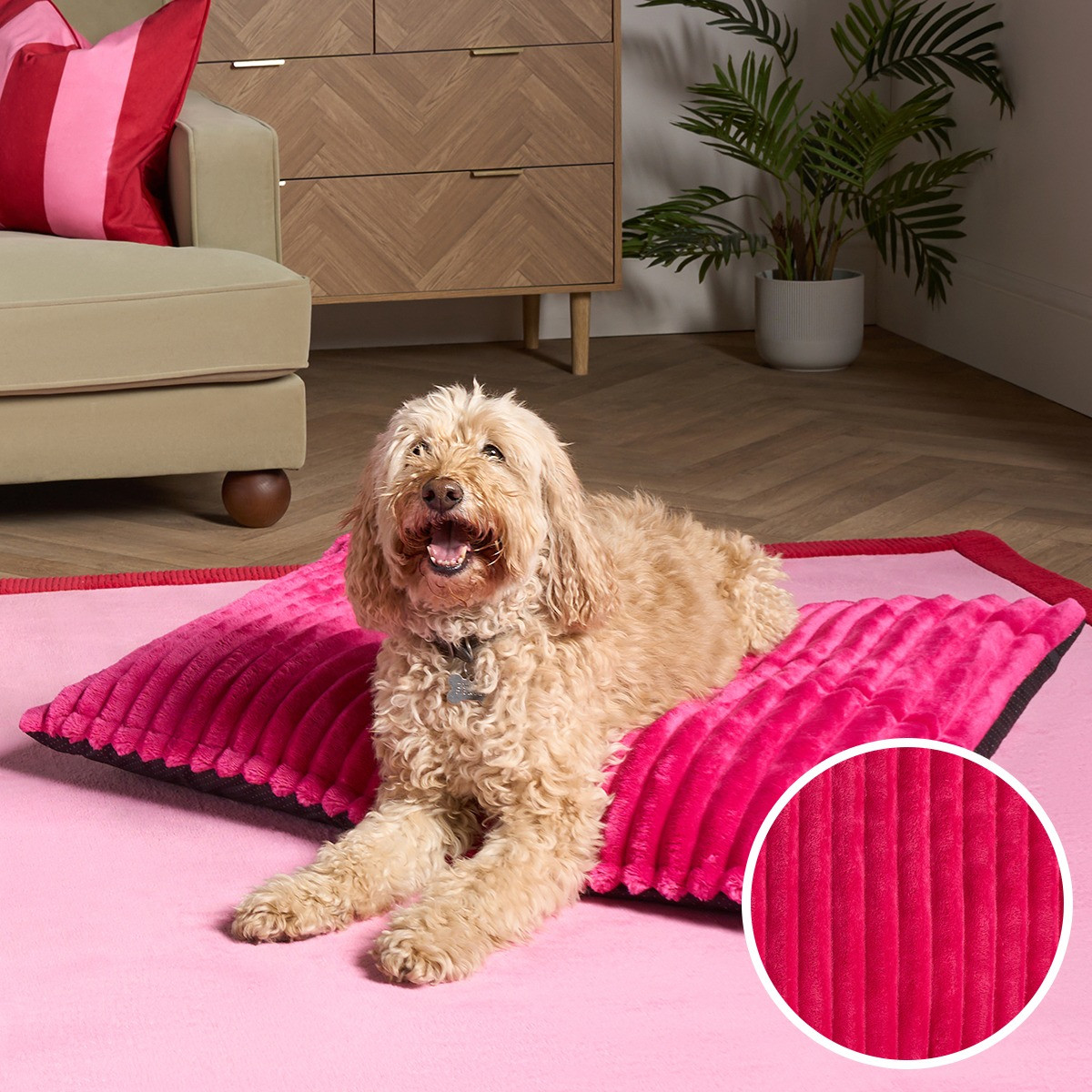 OHS Ribbed Fleece Pet Bed - Hot Pink>