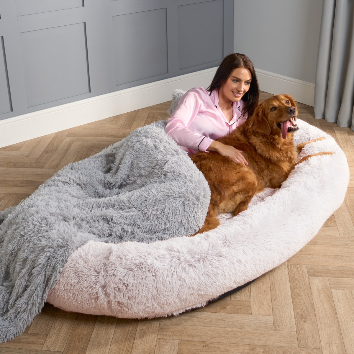 OHS Fluffy Marl Human Size Pet Bed - Blush>