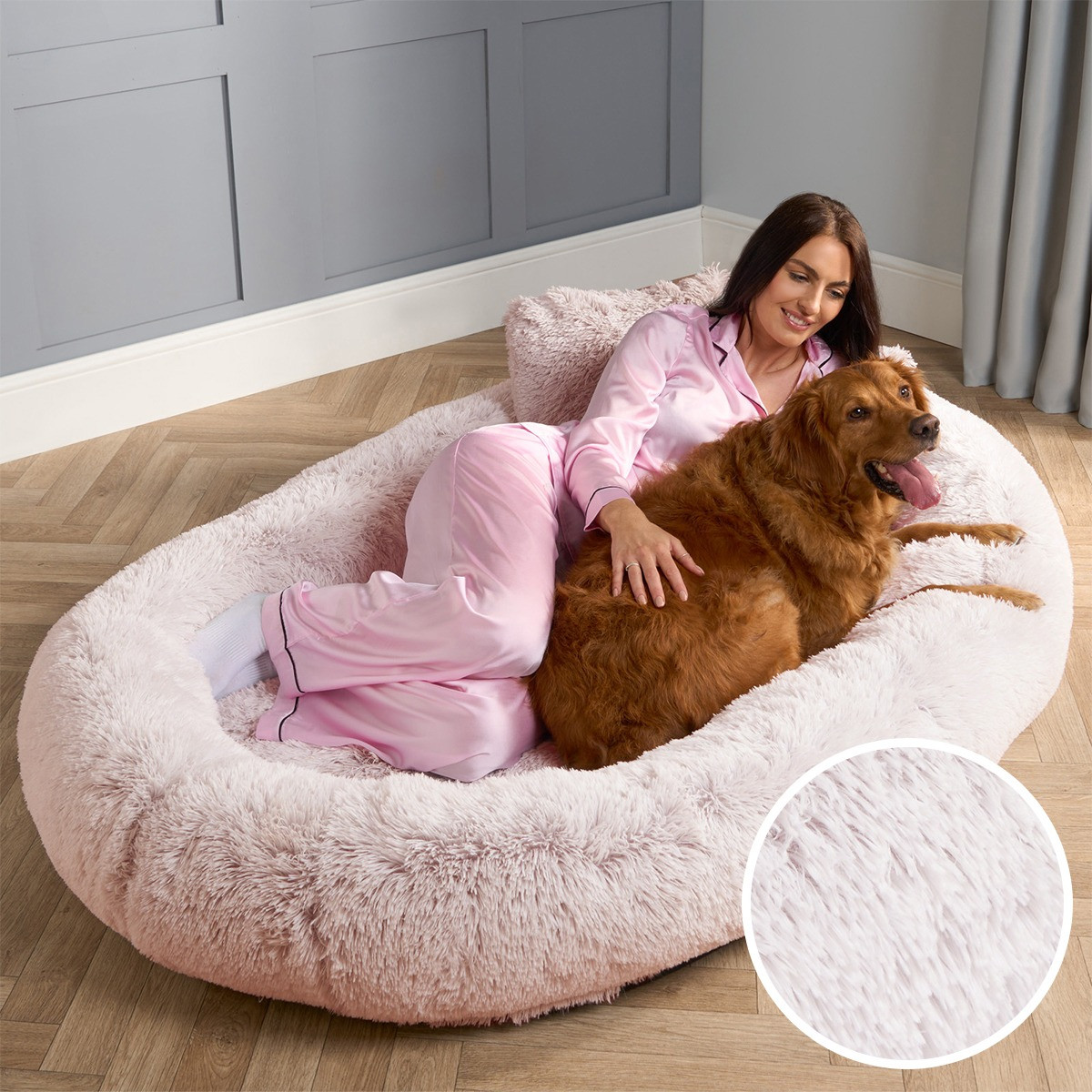 OHS Fluffy Marl Human Size Pet Bed - Blush>