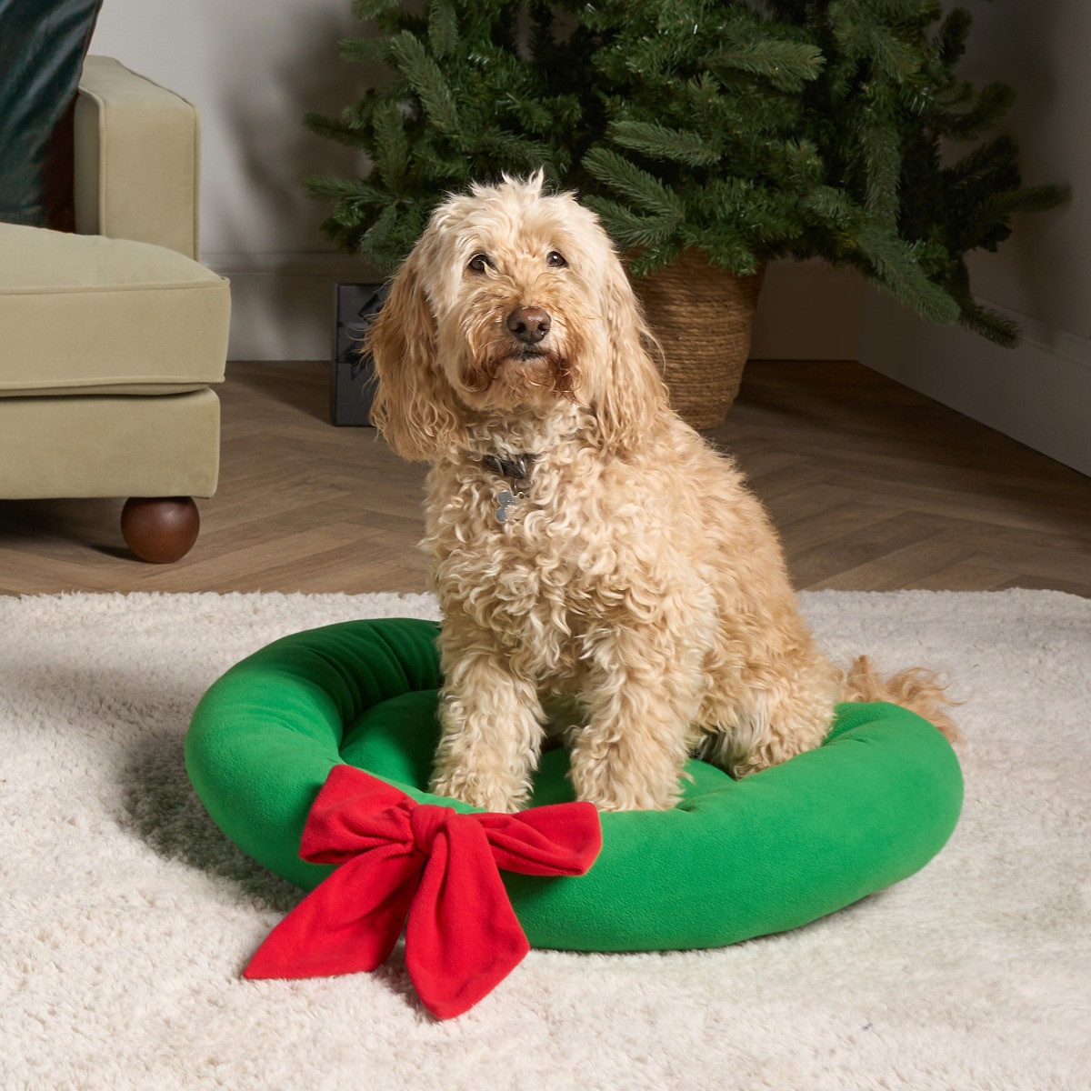 OHS Christmas Bow Wreath Pet Bed - Green>