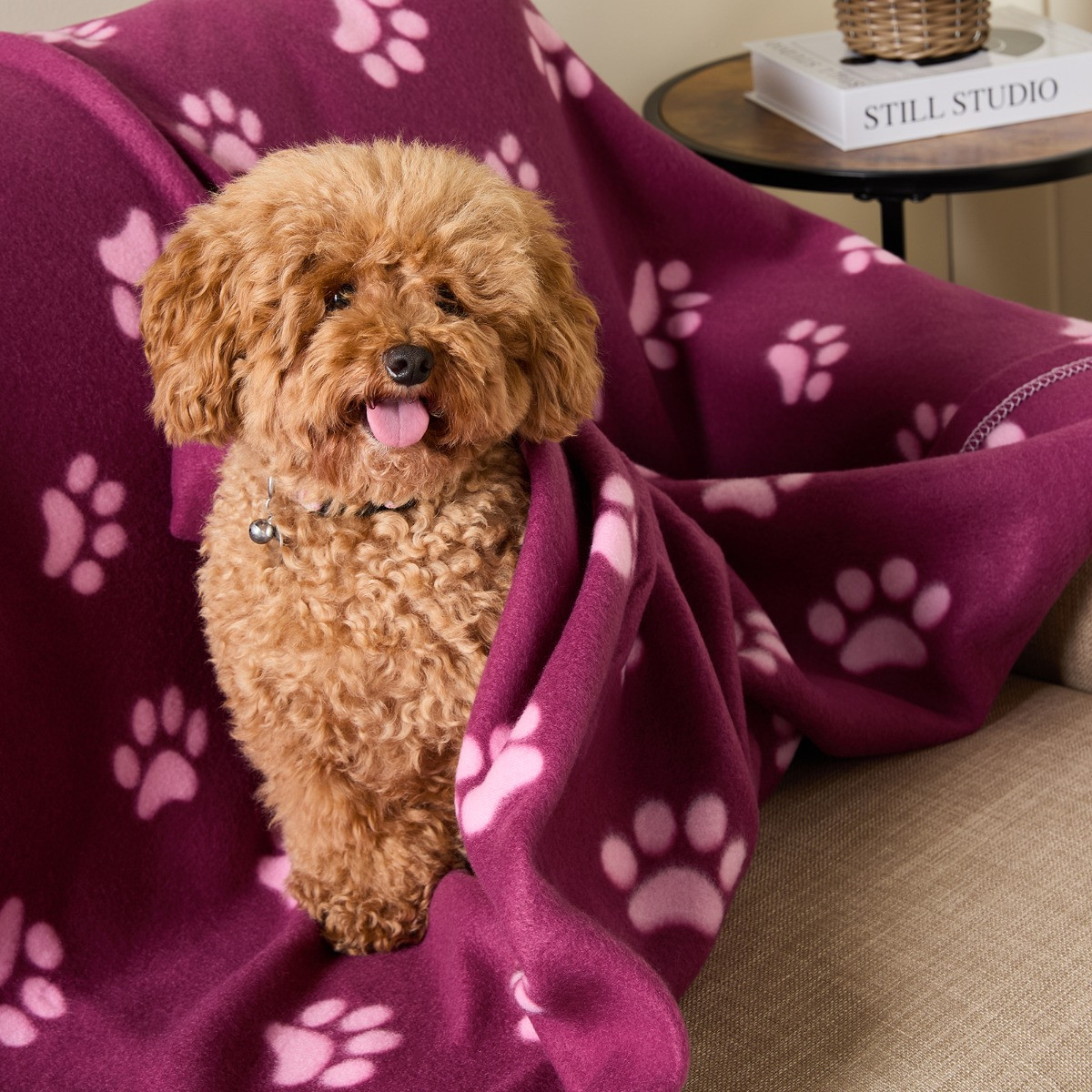 OHS Pet Paw Print Fleece Throw - Burgundy/Pink>
