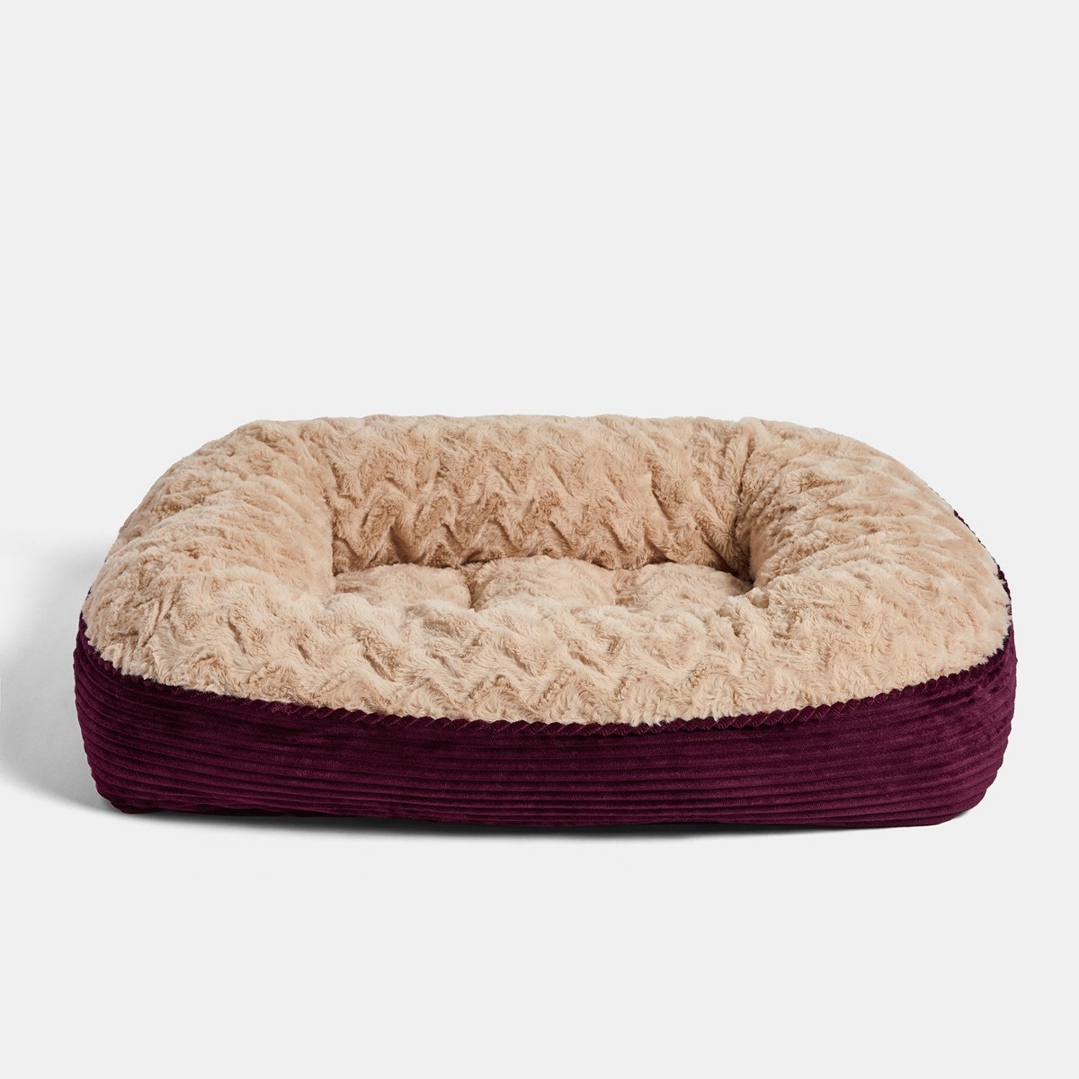 OHS Soft Faux Fur Ribbed Pet Bed, Burgundy - Extra Large>