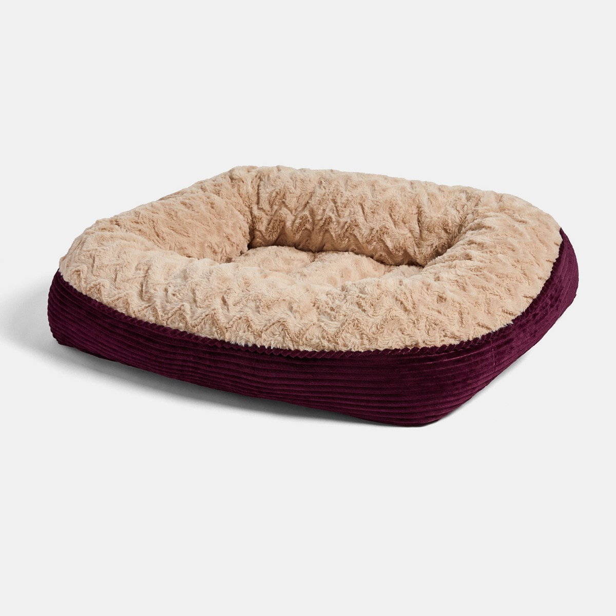 OHS Soft Faux Fur Ribbed Pet Bed, Burgundy - Extra Large>
