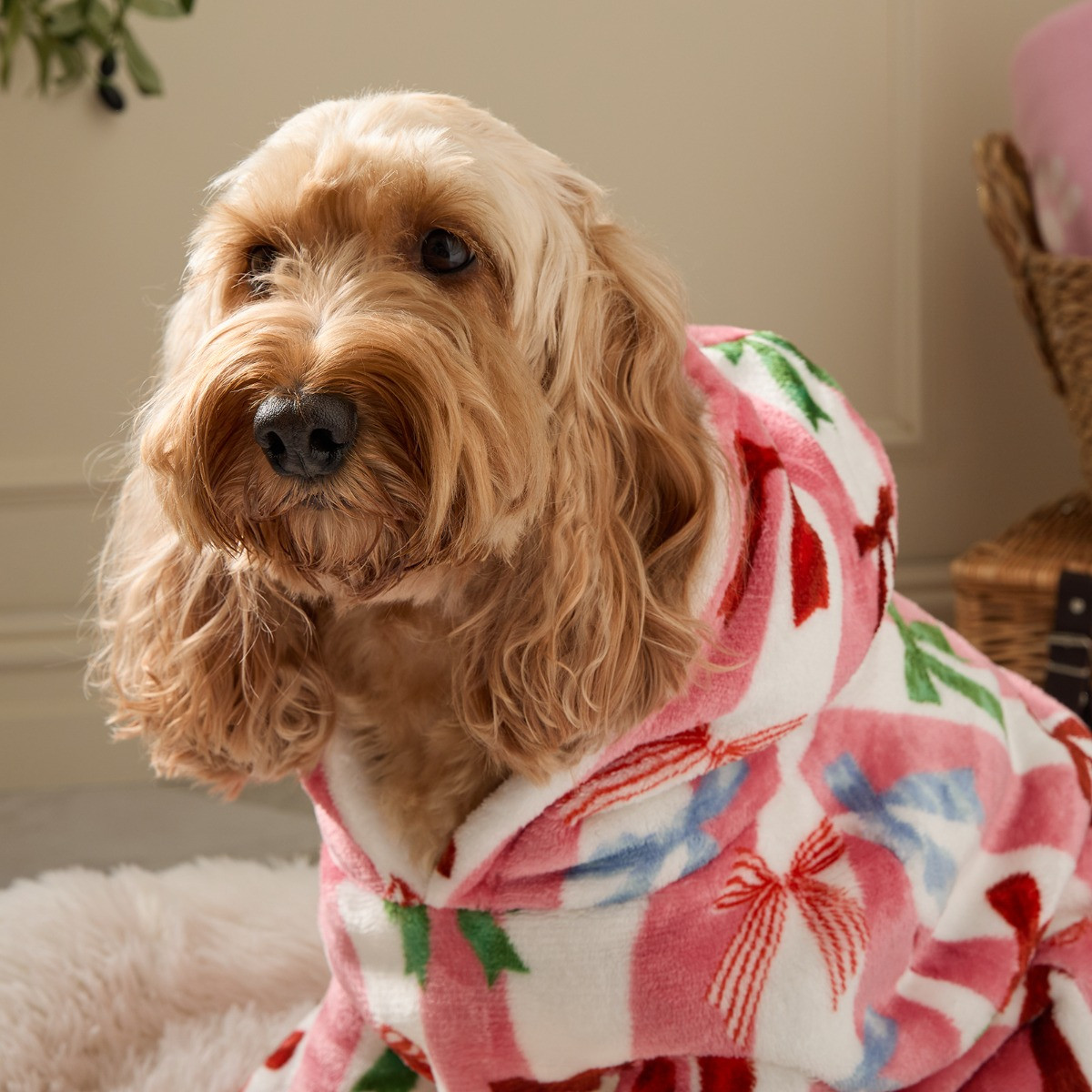 OHS Bow Stripe Print Dog Hoodie Blanket - Pink>