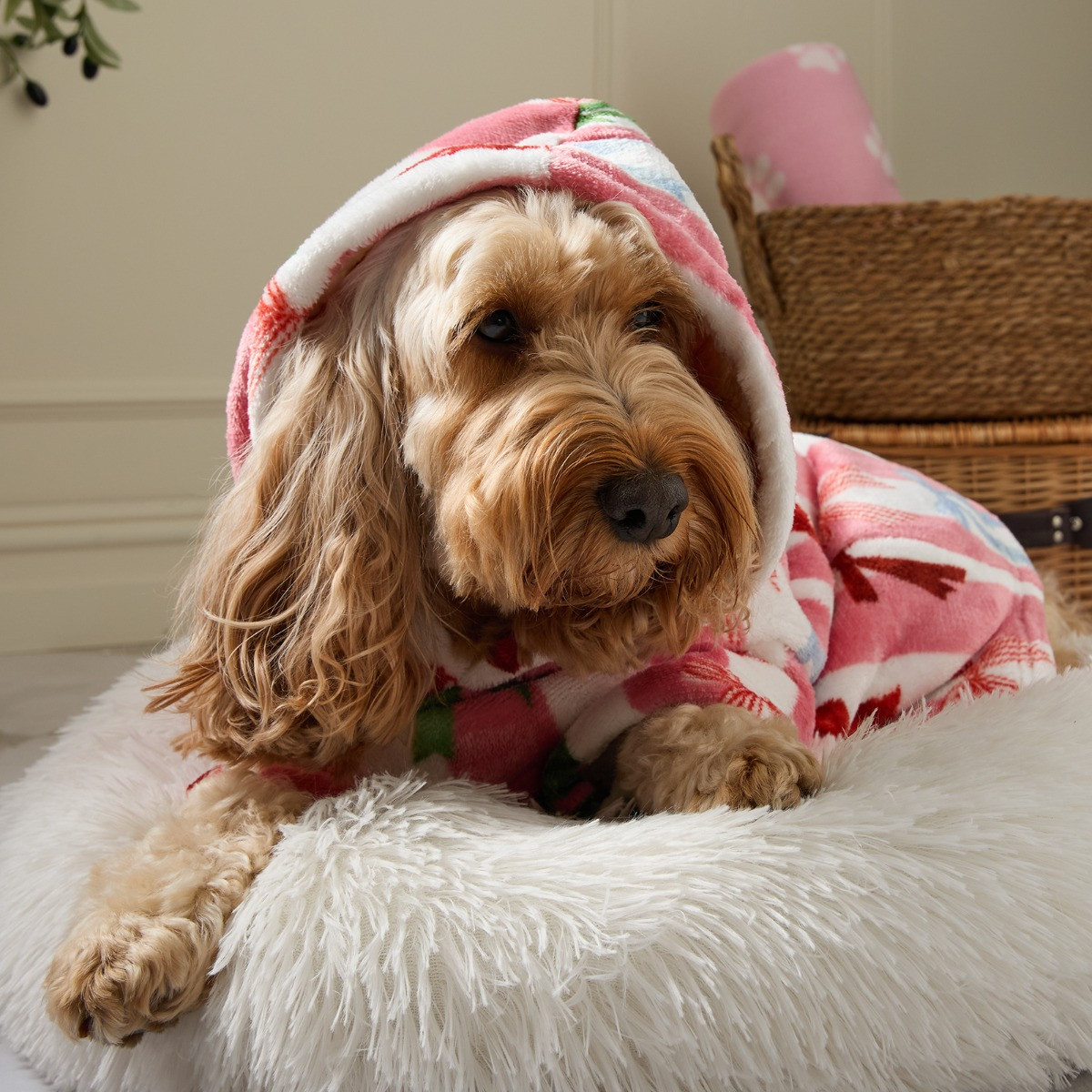 OHS Bow Stripe Print Dog Hoodie Blanket - Pink>