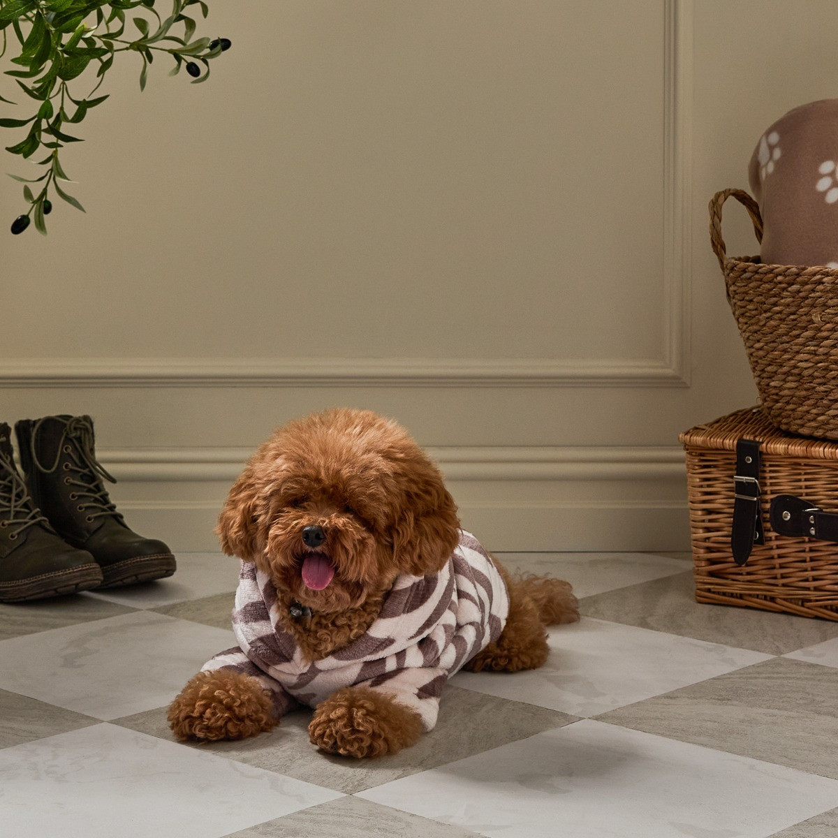 OHS Zebra Print Dog Hoodie Blanket - Beige>