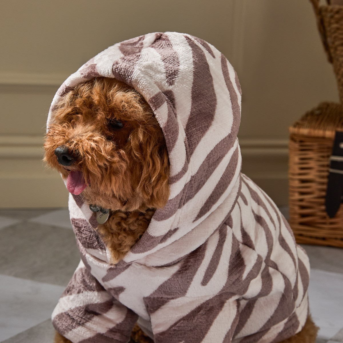 OHS Zebra Print Dog Hoodie Blanket - Beige>