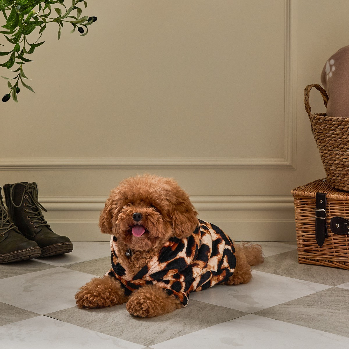 OHS Leopard Print Dog Hoodie Blanket - Natural/Pink>