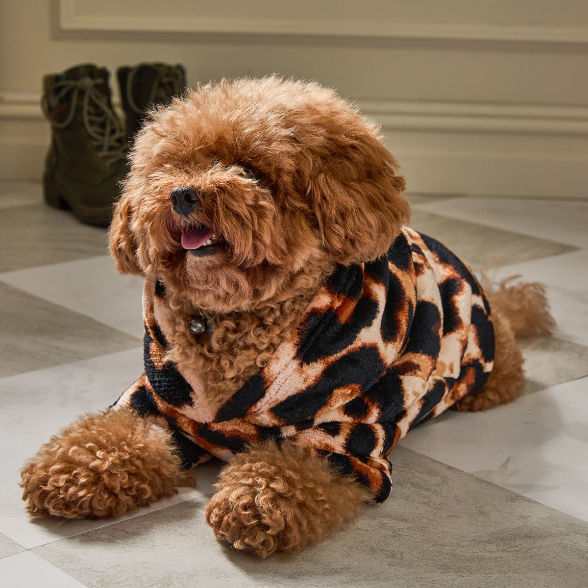 OHS Leopard Print Dog Hoodie Blanket - Natural/Pink>