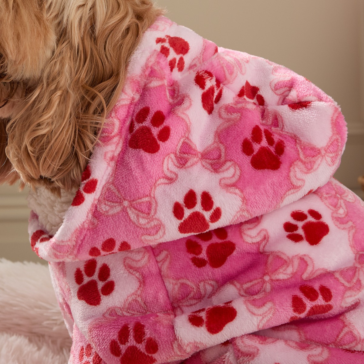 OHS Lattice Bow Print Dog Hoodie Blanket - Pink>