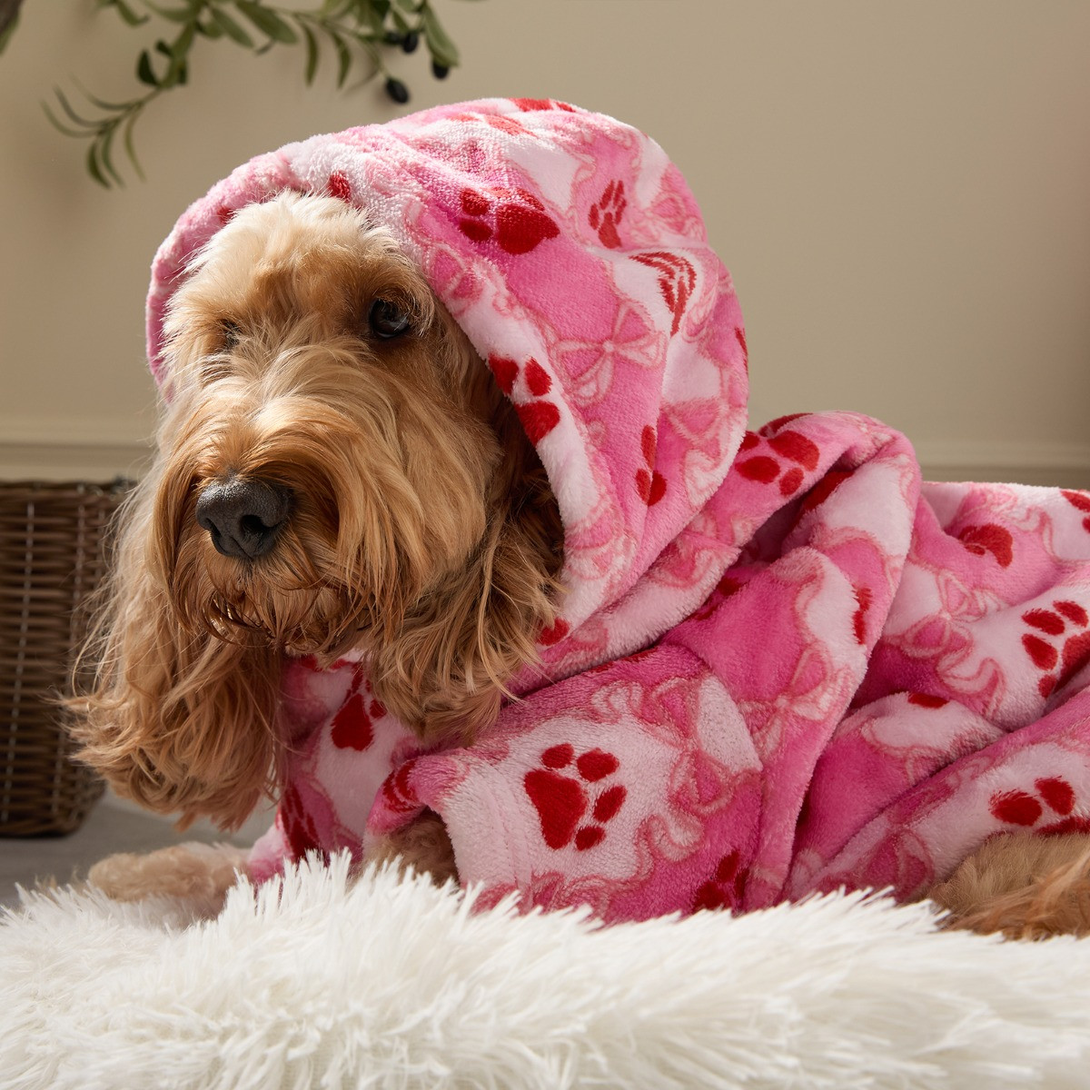 OHS Lattice Bow Print Dog Hoodie Blanket - Pink>
