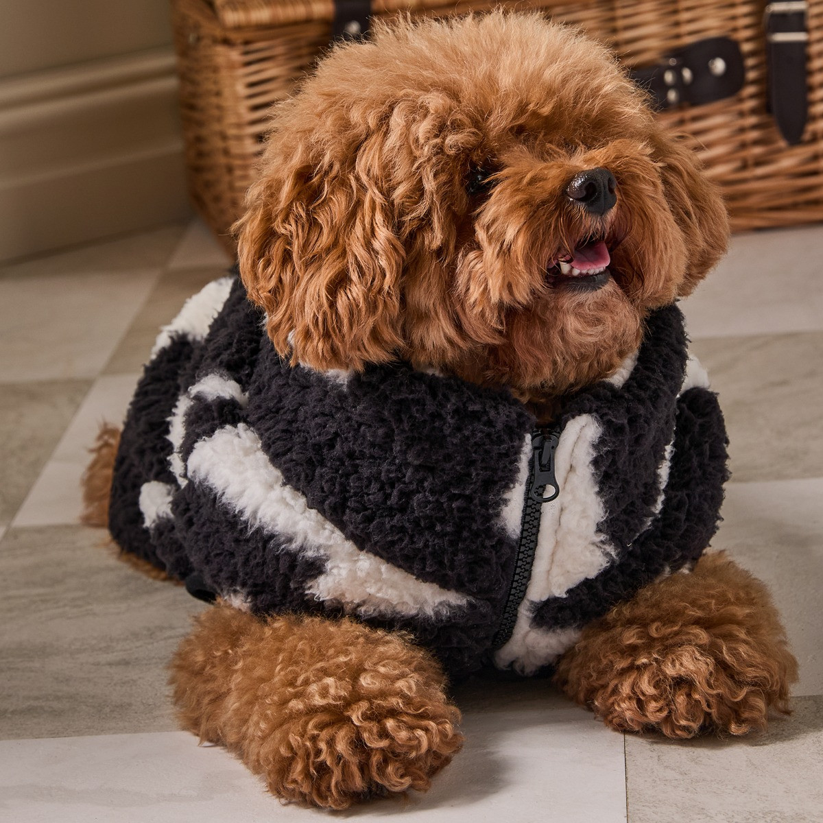 OHS Geometric Print Teddy Half Zip Dog Fleece - Monochrome>