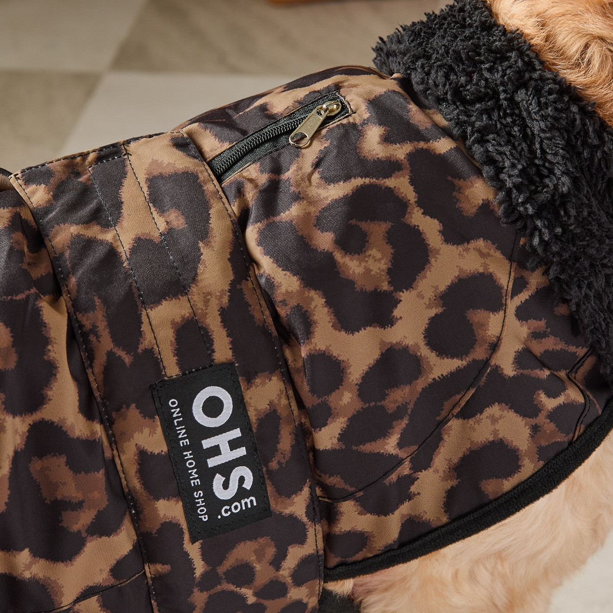 OHS Leopard Print Dog Drying Robe - Natural/Black>