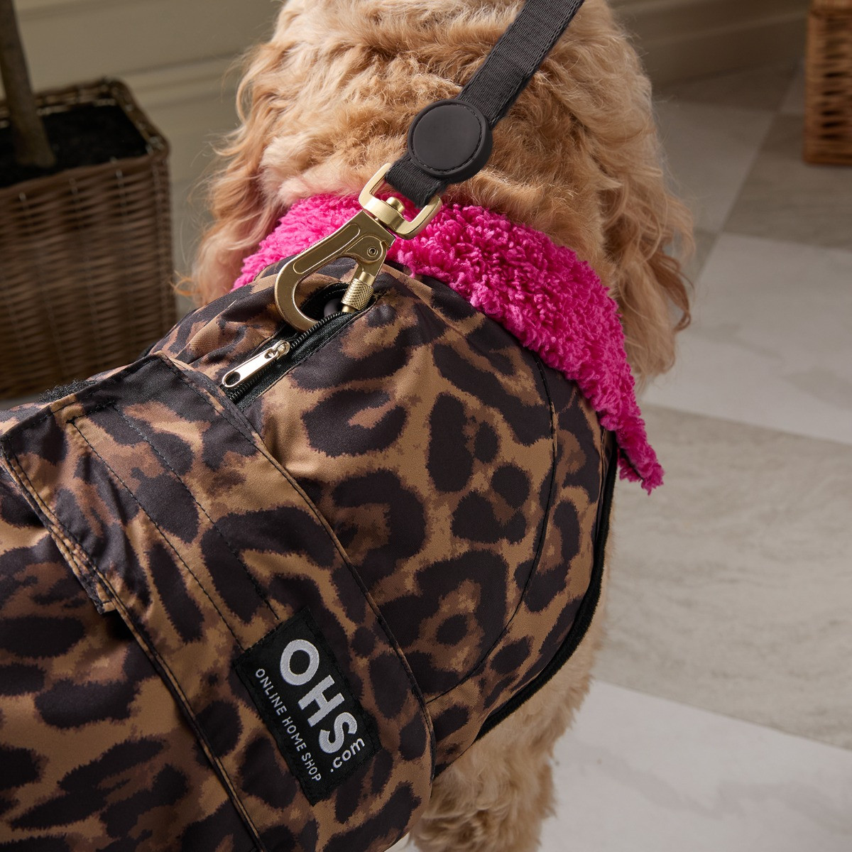 OHS Leopard Print Dog Drying Robe - Natural/Pink>