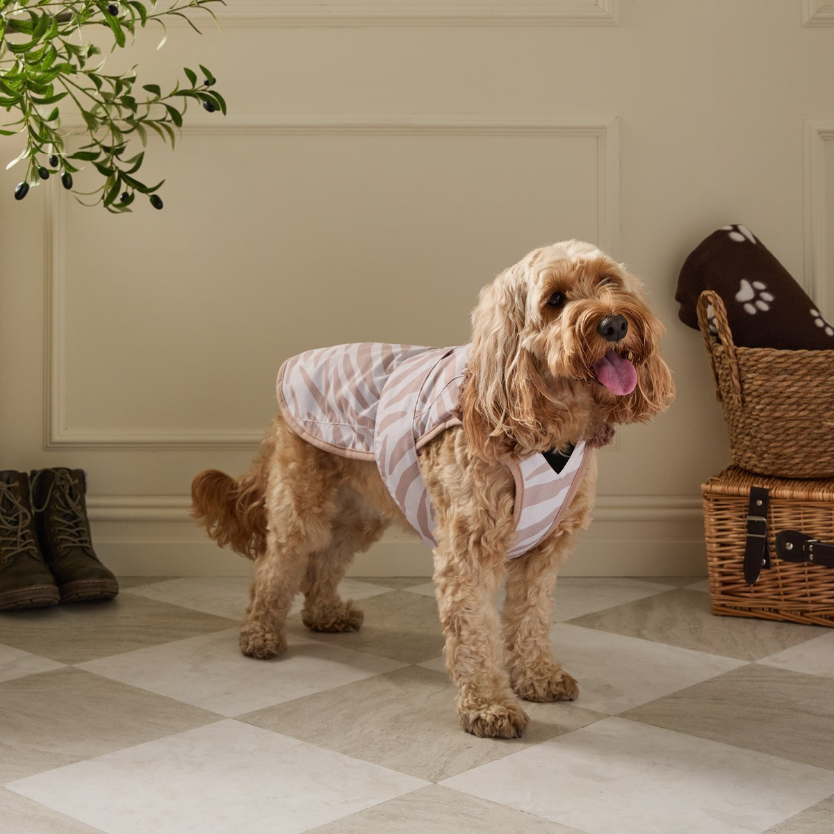 OHS Zebra Print Dog Drying Robe - White/Beige>