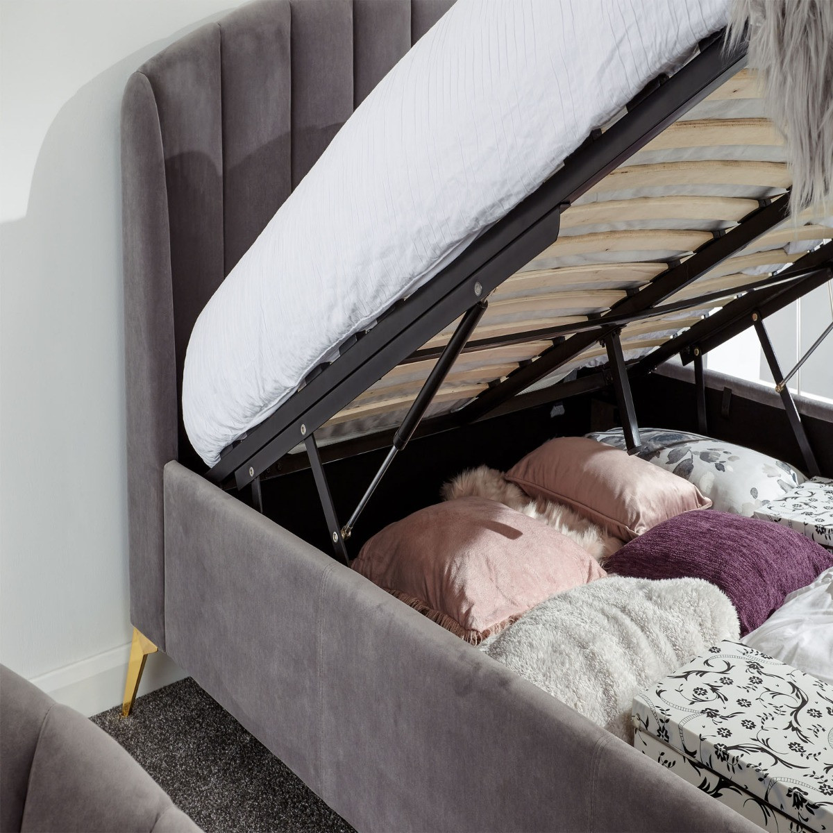 Pettine End Lift Ottoman Storage Bed - Grey>