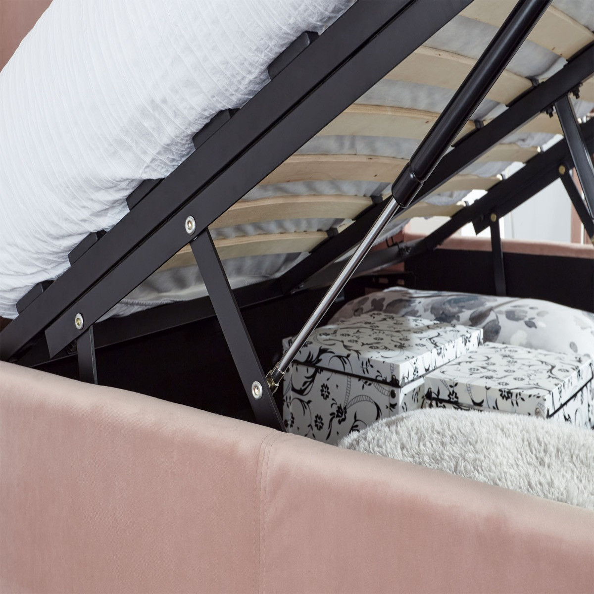 Pettine End Lift Ottoman Storage Bed - Blush Pink>