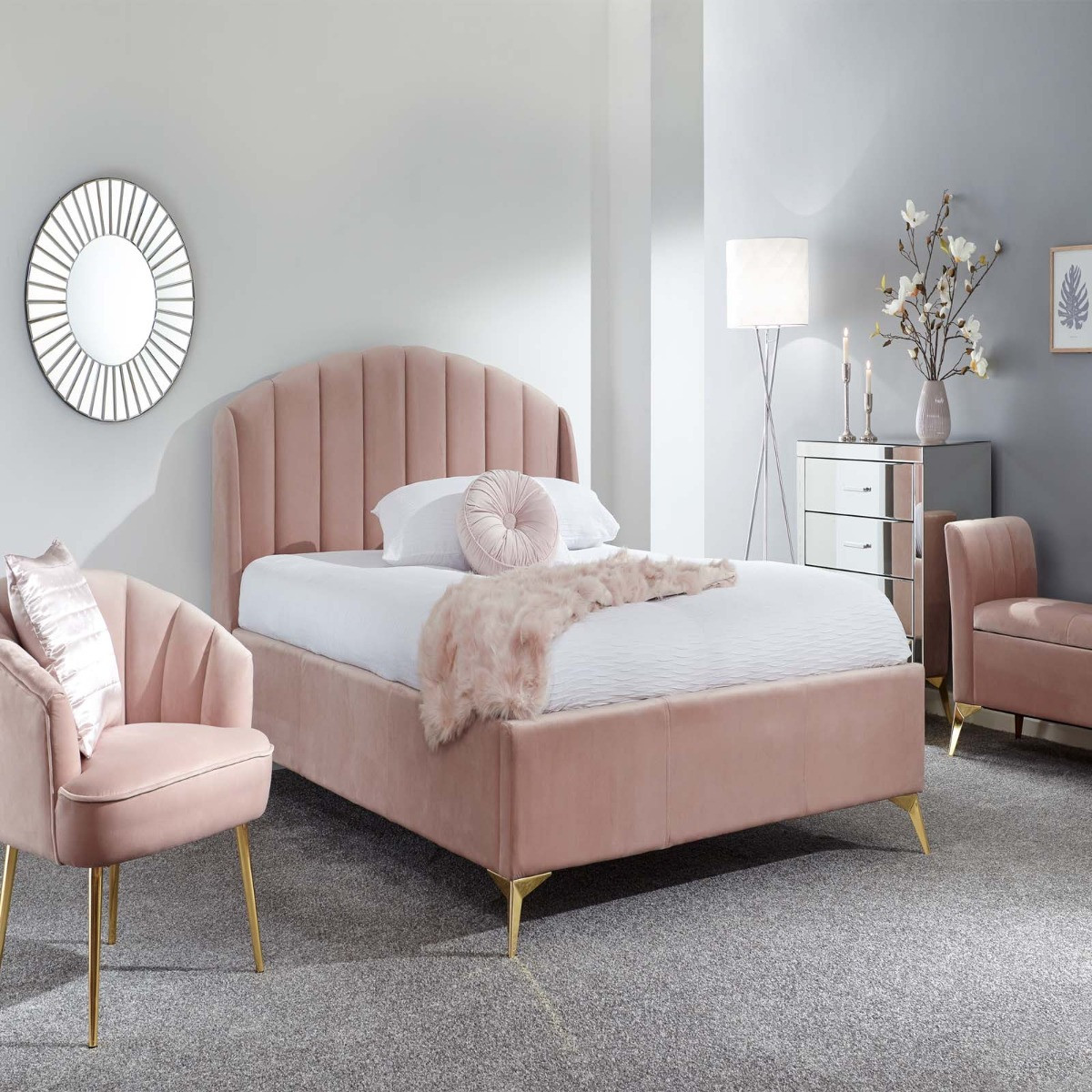 Pettine End Lift Ottoman Storage Bed - Blush Pink>