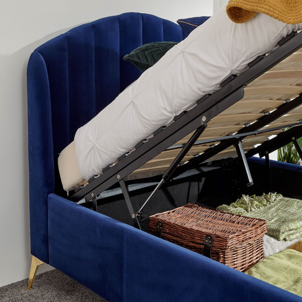 Pettine End Lift Ottoman Storage Bed, 5ft King - Royal Blue>