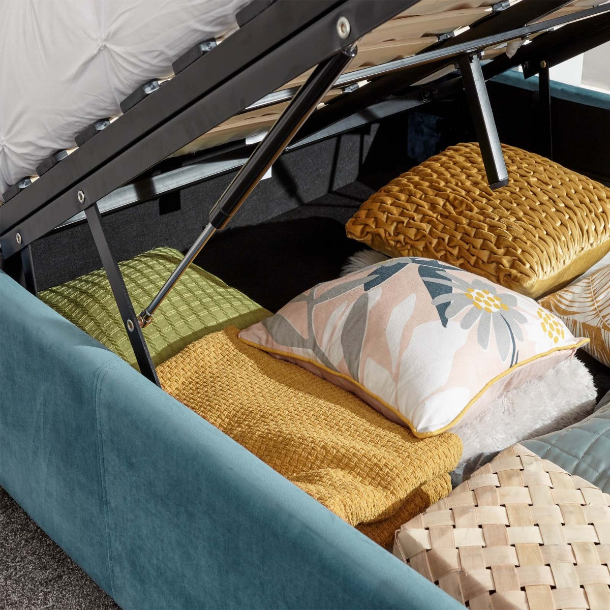 Pettine End Lift Ottoman Storage Bed, 5ft King - Teal>