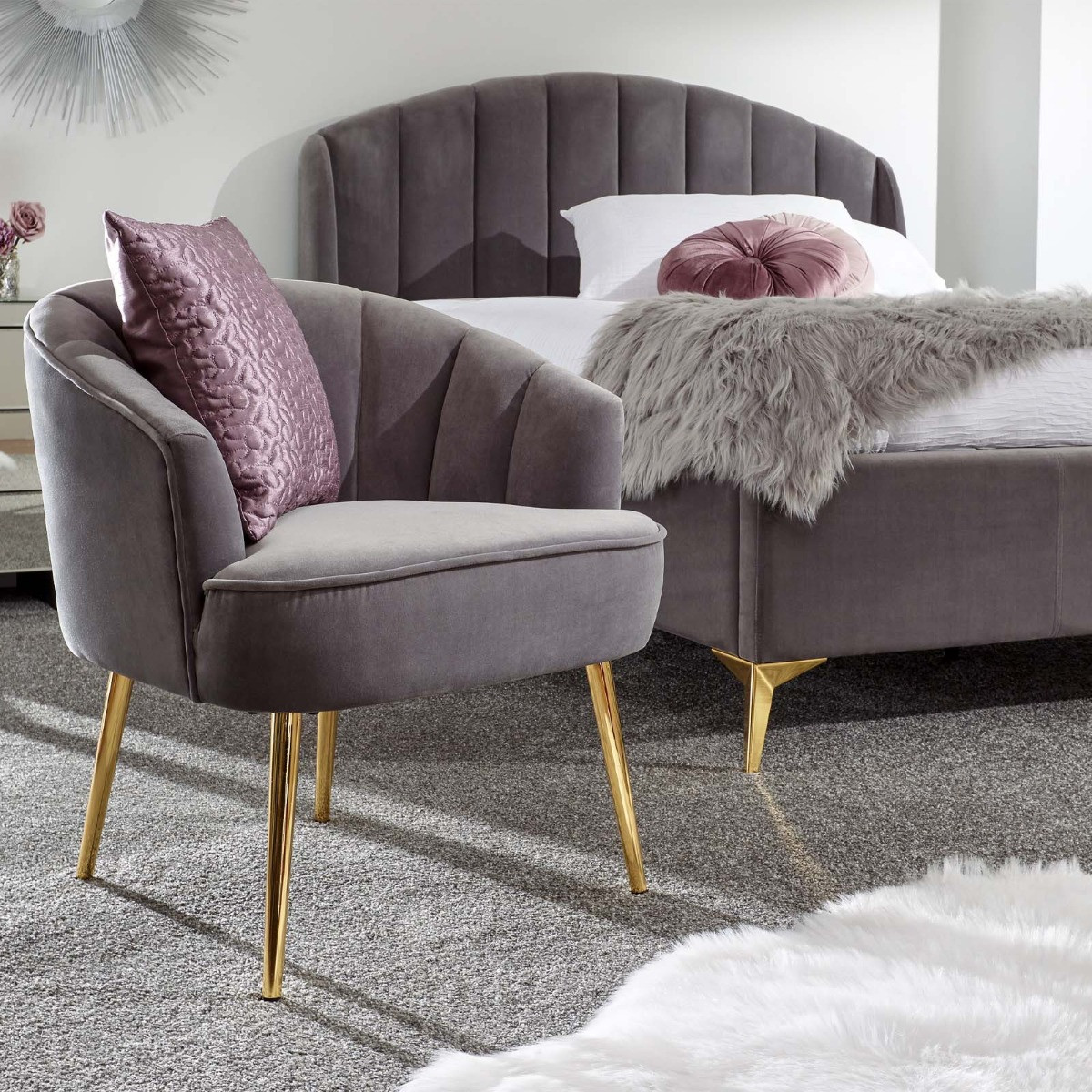 Pettine Upholstered Fabric Accent Chair - Grey>