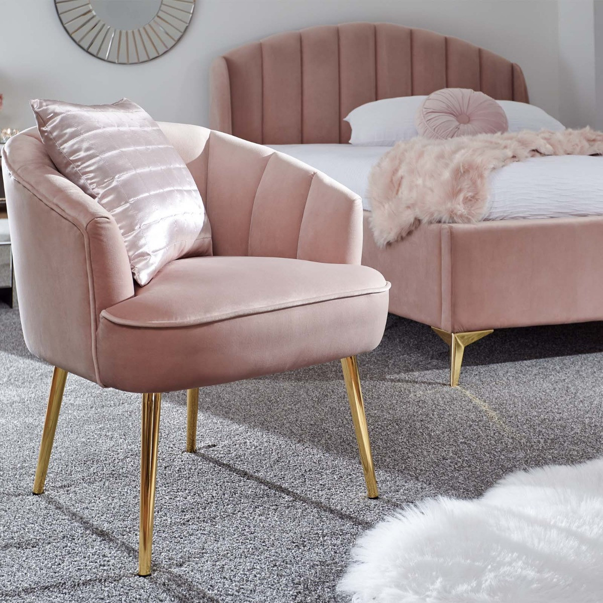 Pettine Upholstered Fabric Accent Chair - Blush Pink>
