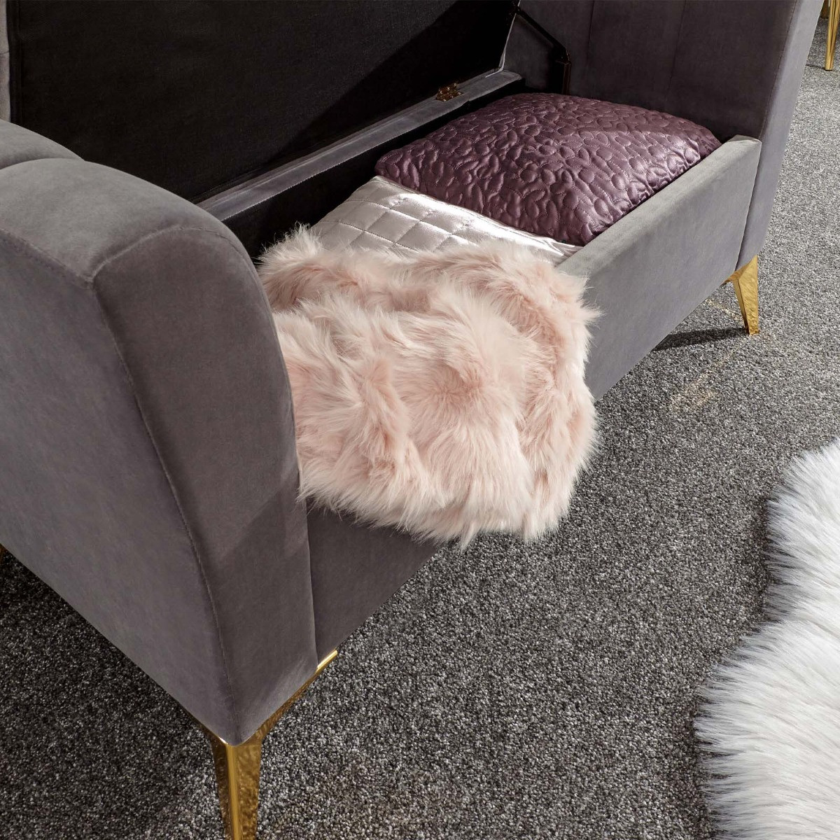 Pettine Fabric Ottoman Storage Bench - Grey>